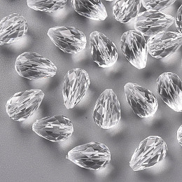 Honeyhandy Transparent Acrylic Beads, Teardrop Faceted, Clear, 17x11mm, Hole: 2mm