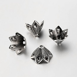 Tibetan Style Alloy Flower Bead Caps, Antique Silver, 12x18mm, Hole: 2mm