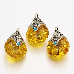 Honeyhandy Teardrop Tibetan Style Pendants, Alloy Findings with Beeswax, Antique Silver, Goldenrod, 38x22.5x17.5mm, Hole: 4mm