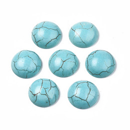 Honeyhandy Craft Findings Dyed Synthetic Turquoise Gemstone Flat Back Dome Cabochons, Half Round, Dark Turquoise, 16x5mm