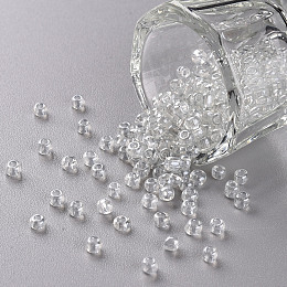 Honeyhandy Glass Seed Beads, Trans. Colours Lustered, Round, Clear, 3mm, Hole: 1mm, about 2222pcs/100g