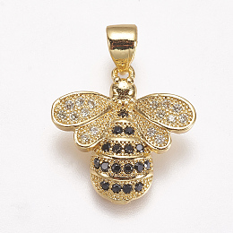 Honeyhandy Brass Micro Pave Cubic Zirconia Pendants, Bees, Golden, 16.5x16x4mm, Hole: 3x4mm