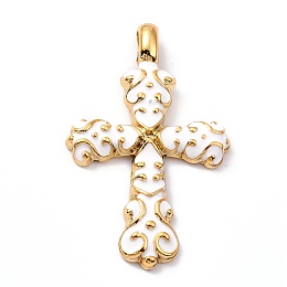 Honeyhandy Rack Plating Alloy Enamel Big Pendants, Cross, Golden, White, 51.5x32x4mm, Hole: 6.5x4mm