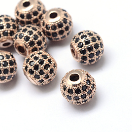 Honeyhandy Rack Plating Brass Cubic Zirconia Beads, Long-Lasting Plated, Round, Rose Gold, 9.5~10x9~9.5mm, Hole: 2mm