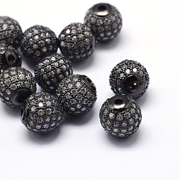 Honeyhandy Rack Plating Brass Cubic Zirconia Beads, Long-Lasting Plated, Round, Gunmetal, 6x6mm, Hole: 1.5mm