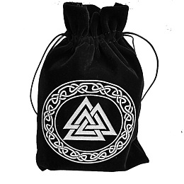 Honeyhandy Velvet Tarot Cards Storage Bags, Tarot Desk Storage Holder, Black, Viking Valknut Symbol, Triangle Pattern, 18x13cm