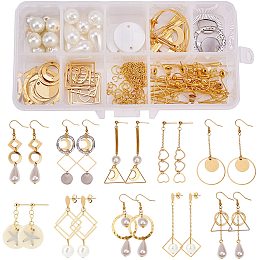 SUNNYCLUE DIY Earring Making, with 304 Stainless Steel Stud Earring Components/Charms/Links/Linking Rings, Brass Linking Rings and Brass Cable Chains, Mixed Color, 13.5x7x3cm