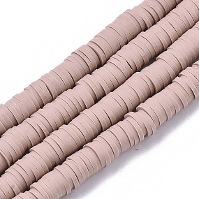 Honeyhandy Handmade Polymer Clay Bead Strands, Heishi Beads, for DIY Jewelry Crafts Supplies, Disc/Flat Round, Rosy Brown, 6x0.5~1mm, Hole: 2mm, about 320~450pcs/strand, 15.35 inch~16.92 inch(39~43cm)