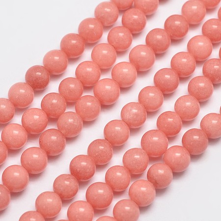 Arricraft Natural Malaysia Jade Beads Strands, Imitation Rhodochrosite, Round, Dyed, Salmon, 6mm, Hole: 0.8mm, about 64pcs/strand, 15 inches