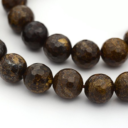 Arricraft Faceted Natural Bronzite Round Bead Strands, 6mm, Hole: 1mm, about 31pcs/strand, 7.5 inches