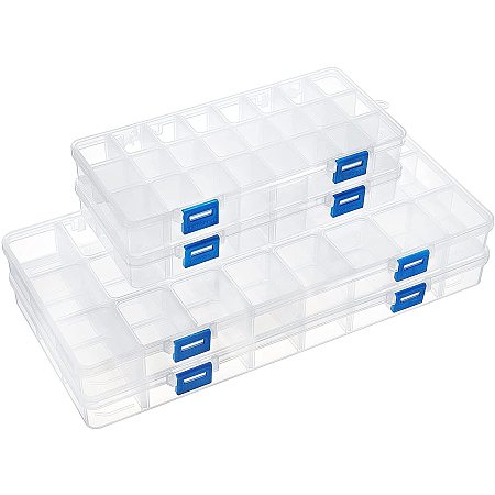 Plastic Bead Containers Rectangle, Clear, 32.7x15.7x3.1cm; 11x21.8x3cm; 4pcs/set