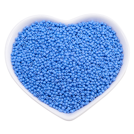 Ornaland Glass Seed Beads, Grade A, Baking Varnish, Opaque Colours, Round, Cornflower Blue, 2x1.5mm, Hole: 0.7mm; about 11200pcs/bag