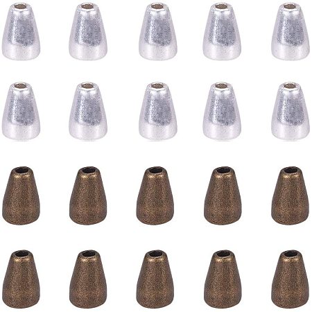 Arricraft 60pcs Bell Stopper Cord Ends Lock Antique Bronze & Silver Conical Bell Locks Metal Cord Rope Fastener Ends Stopper for Lanyard Clothes Backpack Bag