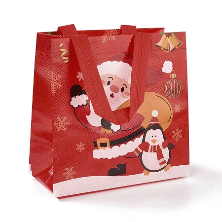 Honeyhandy Christmas Theme Laminated Non-Woven Waterproof Bags, Heavy Duty Storage Reusable Shopping Bags, Rectangle with Handles, FireBrick, Santa Claus Pattern, 21.5x11x21.2cm