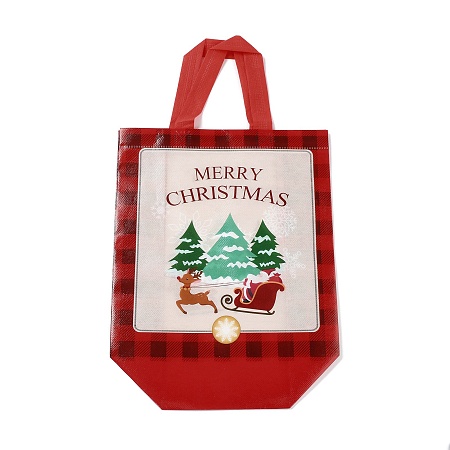 Honeyhandy Christmas Theme Laminated Non-Woven Waterproof Bags, Heavy Duty Storage Reusable Shopping Bags, Rectangle with Handles, FireBrick, Christmas Tree Pattern, 26.2x22x28.8cm