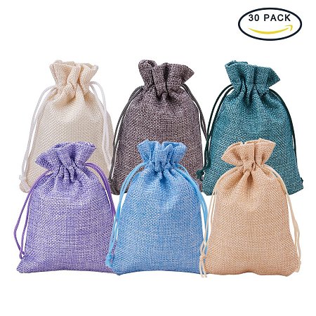 BENECREAT 30Pack 6 Color Burlap Bags with Drawstring Gift Bags Jewelry Pouch for Wedding Party and DIY Craft, 4.5 x 3.7 Inch