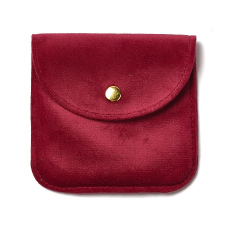Velvet Jewelry Storage Pouches, Square Jewelry Bags with Golden Tone Snap Fastener, for Earring, Rings Storage, Red, 9.8x9.8x0.75cm