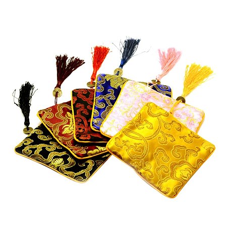 NBEADS 20 Pcs 4.7x4.7 Inch Mixed Color Silk Brocade Jewelry Pouch Bag Drawstring Coin Purse Gift Bags Favor Bags