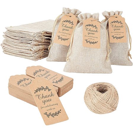 Pandahall Elite 5x7 Inch Burlap Packing Pouches, 20pcs Advent Calendar Bags Burlap Bags with Drawstring Jewelry Pouches Gift Bag with 100pcs Paper Tags and 30 Yards Hemp Cord for Wedding Party Shower Christmas Storage