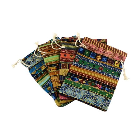 NBEADS 250 Pcs Ethnic Style Cloth Packing Pouches Drawstring Bags, Rectangle, Mixed Color, 14x10cm