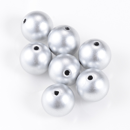 Honeyhandy Matte Style Spray Painted Acrylic Beads, Round, Matte Silver, 8mm, Hole: 2mm, about 1840pcs/500g