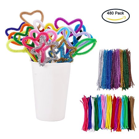 BENECREAT 480 PACK 24 Colors 7 mm x 12 Inch Pipe Cleaners Chenille Stem Christmas Tinsel Decoration DIY Chenille Stem Metallic Tinsel Garland Craft Wire