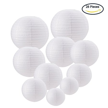 BENECREAT 28PCS 4 Size White Paper Lanterns Round Paper Lamps for Birthday Wedding Party Decorations Crafts