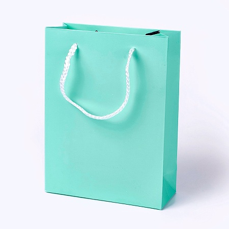 Honeyhandy Kraft Paper Bags, with Handles, Gift Bags, Shopping Bags, Rectangle, Aquamarine, 20x15x6.2cm