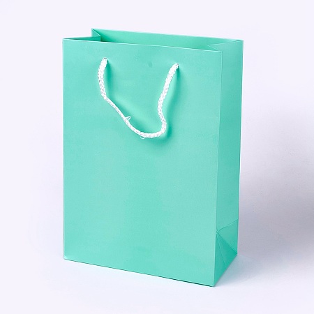 Honeyhandy Kraft Paper Bags, with Handles, Gift Bags, Shopping Bags, Rectangle, Aquamarine, 28x20x10.1cm