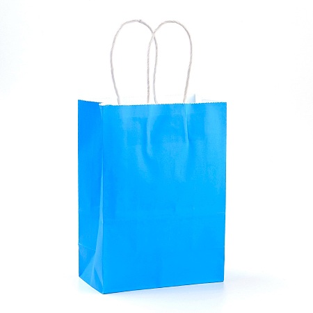 Honeyhandy Pure Color Kraft Paper Bags, Gift Bags, Shopping Bags, with Paper Twine Handles, Rectangle, Dodger Blue, 15x11x6cm