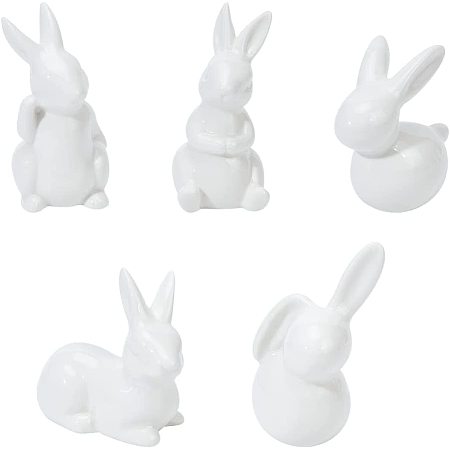 GLOBLELAND 5pcs Ceramic Bunny Rabbit Ceramic Bunny Figurine Easter Decoration for Porcelain Modern Art Home Decor Weddings Crafts Gifts Rabbit Statues for Garden Decor Easter Rabbits Decor