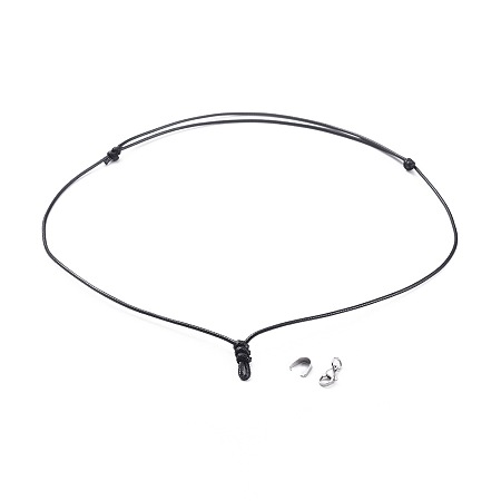 Honeyhandy Adjustable Korean Waxed Polyester Cord Necklace Making, with 304 Stainless Steel Lobster Claw Clasps and Pinch Bails, Black, 21.26 inch~27.32 inch(54~69.4cm)