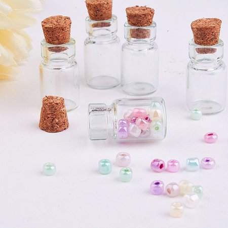 PandaHall Elite 10x18mm and 22x15mm Mini Tiny Clear Glass Jars Bottles with Cork Stoppers and Eye Pin Screws for Decoration, Arts & Crafts, about 20pcs/set