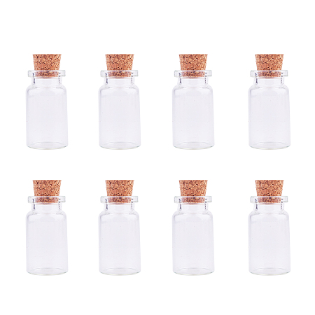 PandaHall Elite 40x22mm Mini Tiny Clear Glass Jars Bottles with Cork Stoppers and Eye Pin Screws for Decoration, Arts & Crafts, about 8pcs/set