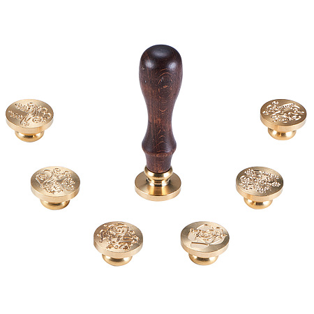 PandaHall Elite Vintage Retro Wax Seal Stamp with 7 PCS Brass Head and 1 PCS Wooden Handle WORDS Initial Wax Classic Sealing Stamp
