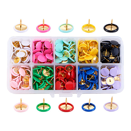 PandaHall Elite 500 PCS 10 Color 3/8 Inch Iron Thumb Tacks Colored Drawing Pins Plastic Round Head Push Pin for Home, School