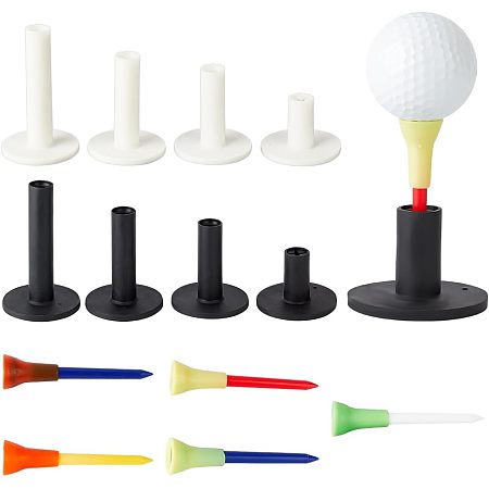 AHANDMAKER 16 Sets Rubber Golf Tees, 2 Colors Golf Tee Holder with 16Pcs Colorful Plastic Tees, Driving Range Tee Golf Simulator Tees for Outdoor Indoor Practice Mat, 1.5/2.3/2.68/3.39Inch