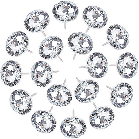 GORGECRAFT 20Pcs 25mm Clear Crystal Upholstery Nails Tacks Crystal Head Decorative Push Pins Diamond Buttons for Upholstery DIY Sofa and Wall Decor