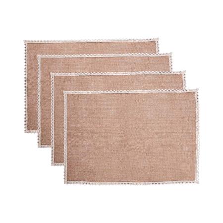 PandaHall Elite 10pcs Jute Burlap Placemat with Lace Insulation Table Pad Rustic Table Runner for BBQ Holidays Wedding Party Decor Farmhouse Kitchen 11x16 Inches