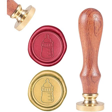 CRASPIRE Wax Seal Stamp, Sealing Wax Stamps Nursing Bottle Retro Wood Stamp Wax Seal 25mm Removable Brass Seal Wood Handle for Envelopes Invitations Wedding Embellishment Bottle Decoration