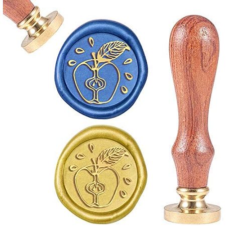 CRASPIRE Wax Seal Stamp Apple Vintage Wax Sealing Stamps Fruit Retro 25mm Removable Brass Head Wooden Handle for Envelopes Invitations Wine Packages Greeting Cards Wedding