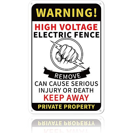 GLOBLELAND Warning High Voltage Electric Fence Remove Can Cause Serious Injury or Death Keep Away Private Property Sign 8x12 inches 35 Mil Aluminum Warning Sign, UV Protected and Waterproof