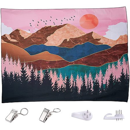 CREATCABIN Sunset Wall Tapestry Forest Tree Mountain Tapestries Nature Landscape Polyester Decorative Background Kits Wall Hanging for Home Bedroom Plastic Non-Trace Picture Hook 78 x 59inch