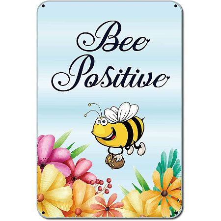 CREATCABIN Bee Positive Metal Tin Signs Vintage Iron Painting Retro Plaque Poster for Home Kitchen Wall Bar Coffee Shop Decoration, 8 x 12 Inch