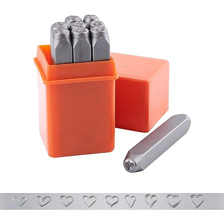 Pandahall Elite 9pcs Metal Stamp Set, Heart Shape Stamp Set Hammer Hand Punch Punch Press Tool for Metal, Plastic, Wood, Leather, Jewelry