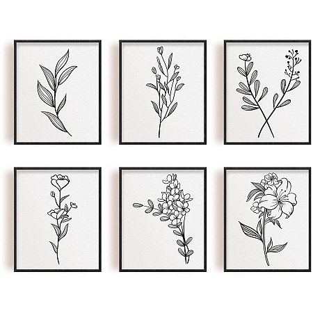 ARRICRAFT Home Decor Painting Canvas Wall Art Sketches Flower Leaf Canvas Hanging Painting Canvas Art 7.9x9.8inch Canvas Printing Artwork Wall Decoration Painting for Bedroom Living Room 6pcs/Set