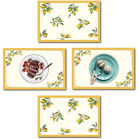 CREATCABIN Placemats Cotton Linen Rectangle Table Mats Tableware Pad Set of 4 Lemon Washable Heat Resistant Non-Slip for Dining Table Kitchen Decor 18 x 12inch