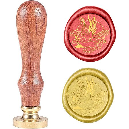Pandahall Elite Wax Seal Stamp Kit, 25mm Crane Pine Retro Brass Head Sealing Stamps with Wooden Handle, Removable Sealing Stamp Kit for Wedding Envelopes Letter Card Invitations