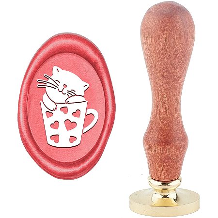 ARRICRAFT Wax Seal Stamp Cat in Cup Pattern Wax Seal with Icon Letter Brass Head Wooden Handle for Valentine’s Day Envelopes Letters Invitations Decoration