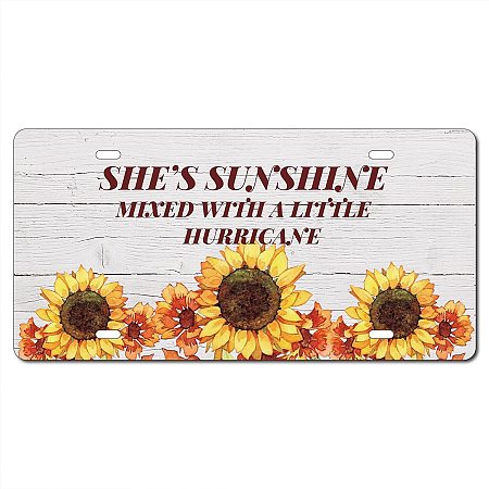 CREATCABIN Sunflower Tin Sign She's Sunshine Mixed with a Little Hurricane Retro Vintage Funny Wall Art Mural Hanging Iron Painting for Home Garden Bar Pub Kitchen Living Room Office Plaque 12x6inch